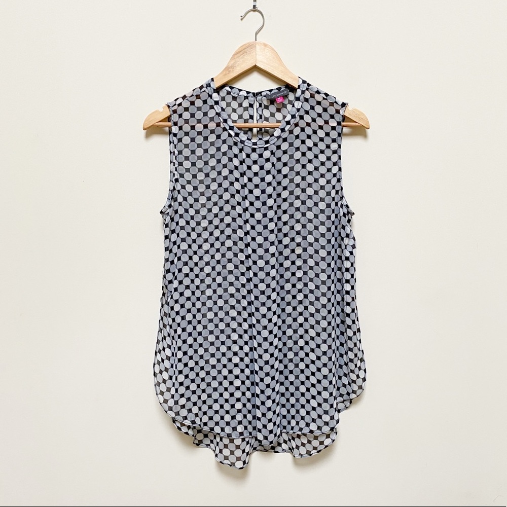 VINCE CAMUTO Blue Black Printed Blouse
